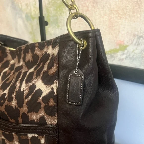 Coach Brown Park Chain Leopard Print Shoulder Bag - Picture 2 of 13